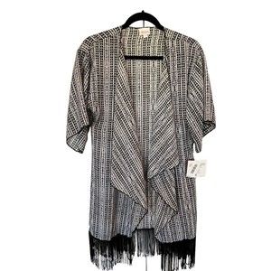 Lularoe Monroe Folded Lapel Duster Sleeves Long Vest Fringe Size Small NWT